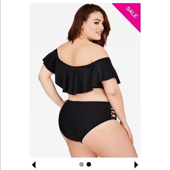 Ashley Stewart Off the Shoulder Ruffle Swim NWT - Picture 2 of 5